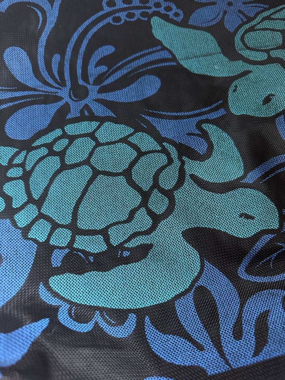 KC Hawaii Beach Tote Bag Large Black Blue Sea Turtle Mesh Zip Reusable - Picture 4 of 6